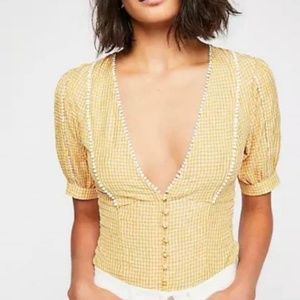 Free People Ivy Gingham Top Yellow EUC Size Large